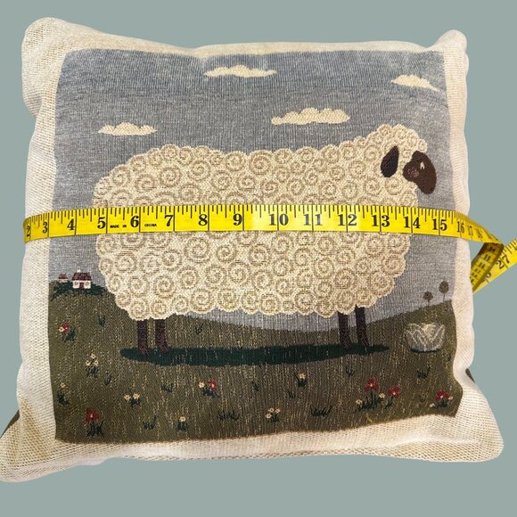 Two Farmyard Woven Decorative 18" Throw Pillows Sheep Pig Farmhouse Country EUC - Picture 3 of 13